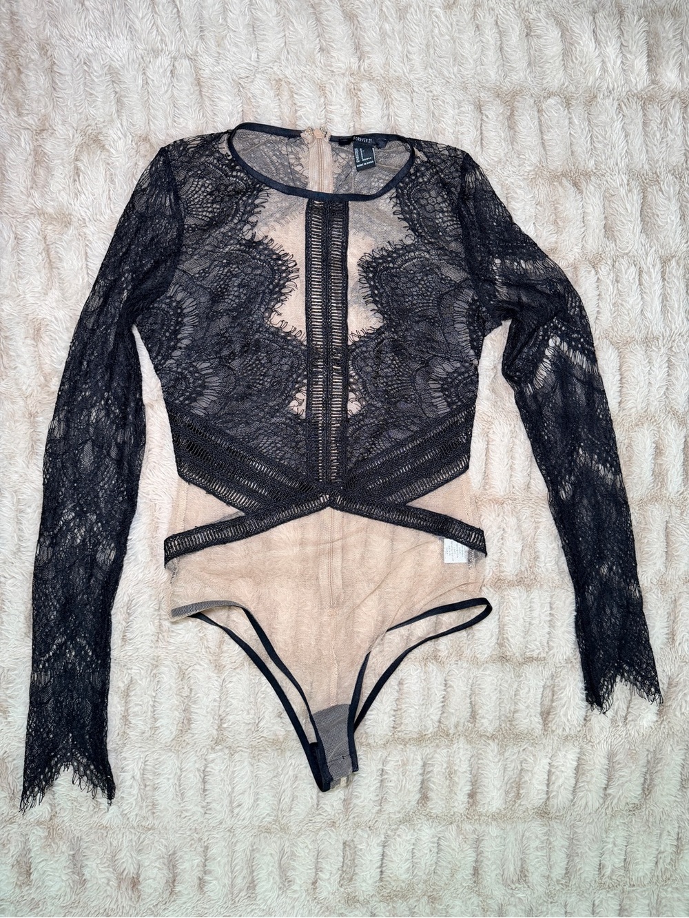 Forever 21 Black Embellished Long Sleeve Bodysuit